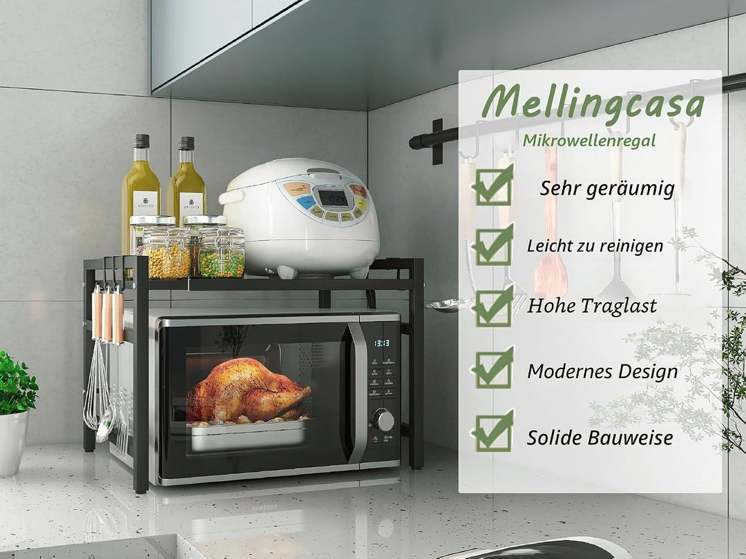 Braozaiw Mikrowellen-Regal, 2-stöckig, erweiterbar, mit 6 Hockern, Topfpfannen-Grill-Aufbewahrungsre
