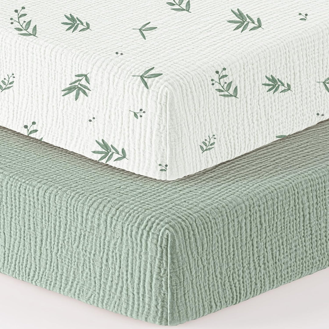 Bearmoss 2er Set Kinder Spannbettlaken,Musselin-Bettlaken 100% Baumwolle Baby-Bettlaken 60x120cm/140