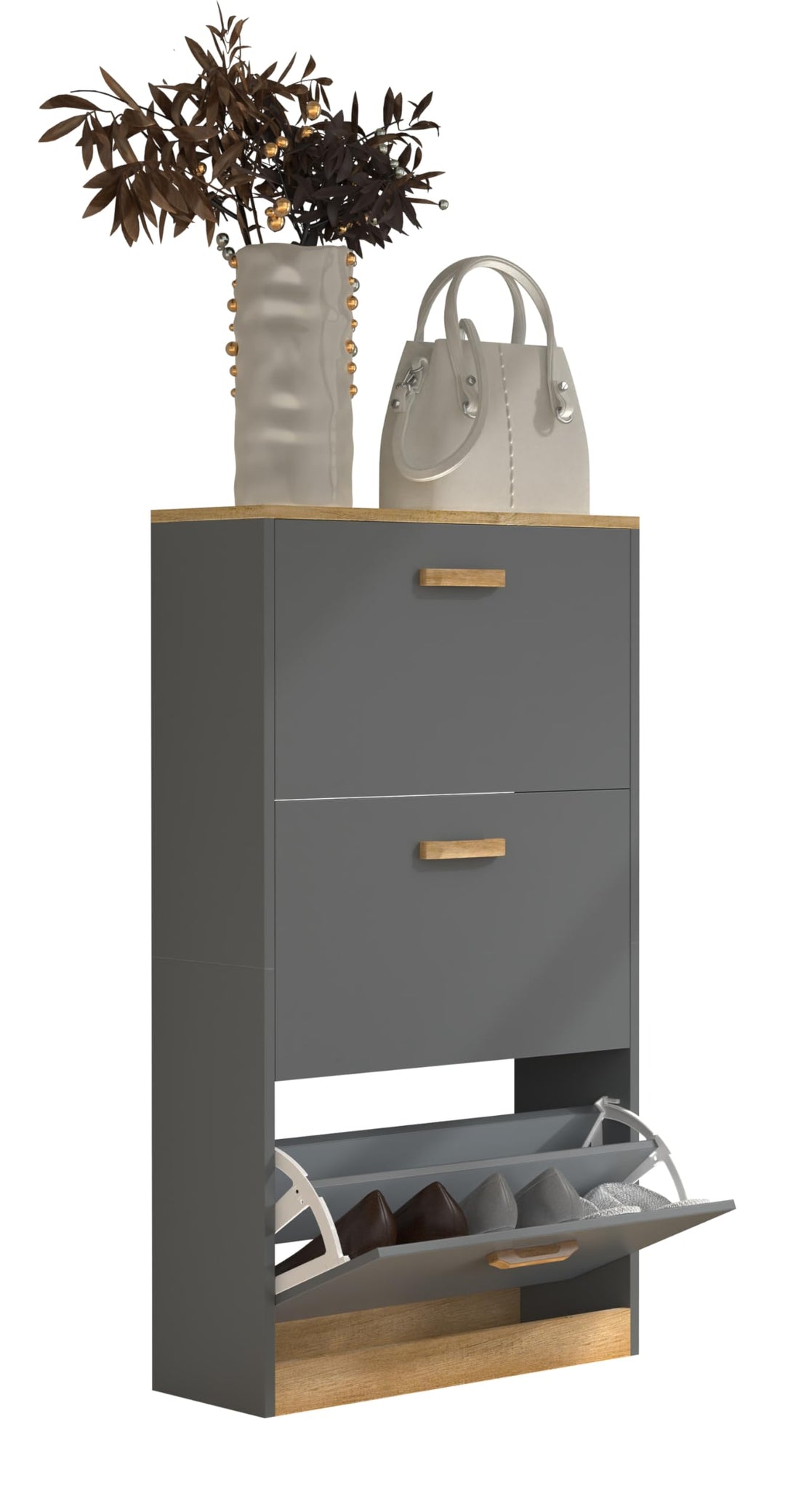 VCM Holz Regal Kipper Schuhregal Schuhschrank Schuhkipper 3 Klappen Halom M Anthrazit, Anthrazit