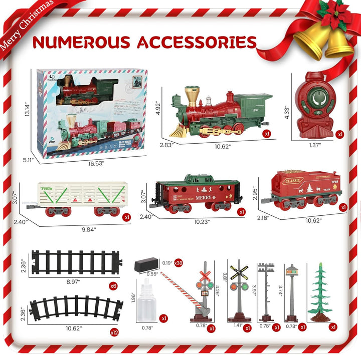 Weihnachtszug Ferngesteuert Kindereisenbahn Set – Elektrische Eisenbahn Spielzeug mit Dampf Effekt,