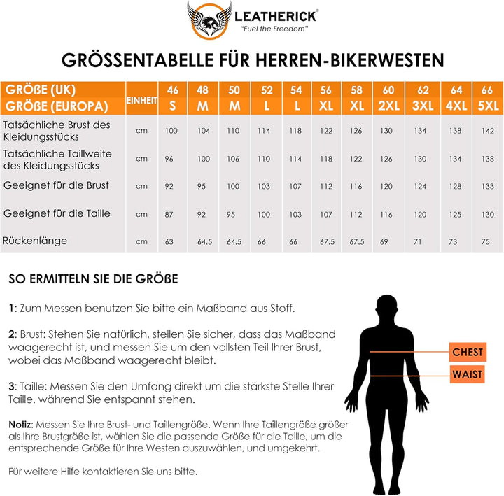 Leatherick Herren Biker Weste aus echtem Leder mit offenen Knöpfen für Reiten und modische Weste (4X