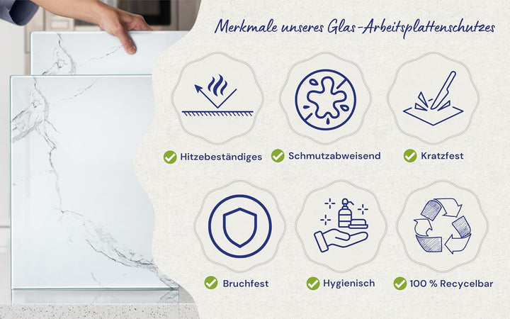 Kitchenville Glas-Schneidebrett, gross, 50 x 40 cm: Glas-Arbeitsplattenschutz für Küchen, langlebige