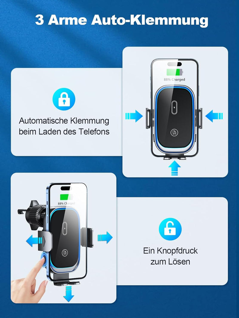 Mohard 15W Handyhalterung Auto mit Ladefunktion, [Automatische Klemmung] Induktive Ladestation Auto,