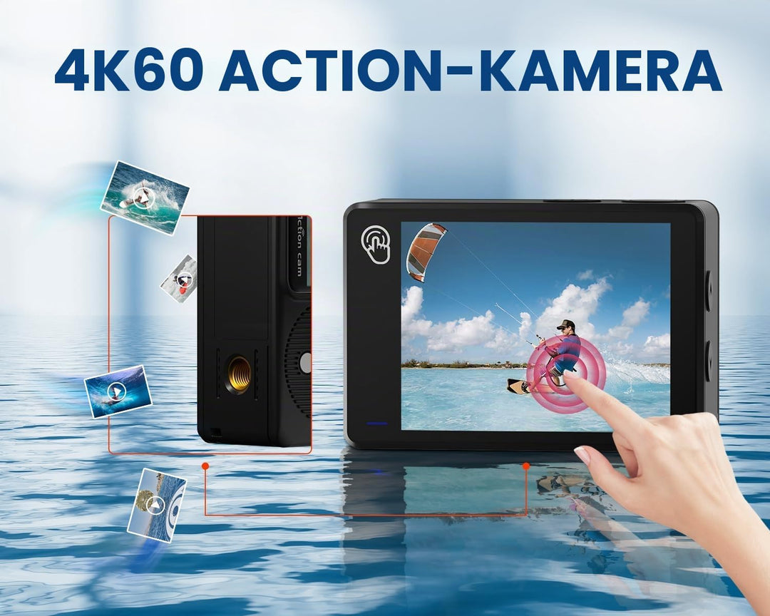 Dual Screen Action Cam 4K60FPS, 48MP WiFi ActionKameras, 40M Unterwasserkamera Mit EIS,170° wasserdi