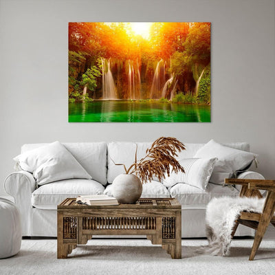 Bilder auf Leinwand 100x70cm Leinwandbild Kroatien nationalpark wasserfall Gross Wanddeko Bild Schla