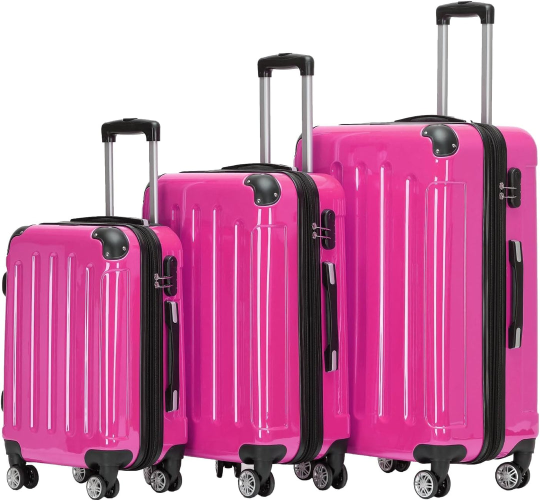 BEIBYE Hartschalen Koffer Trolley Rollkoffer Reisekoffer 4 Zwillingsrollen Polycabonat (Pink, Koffer