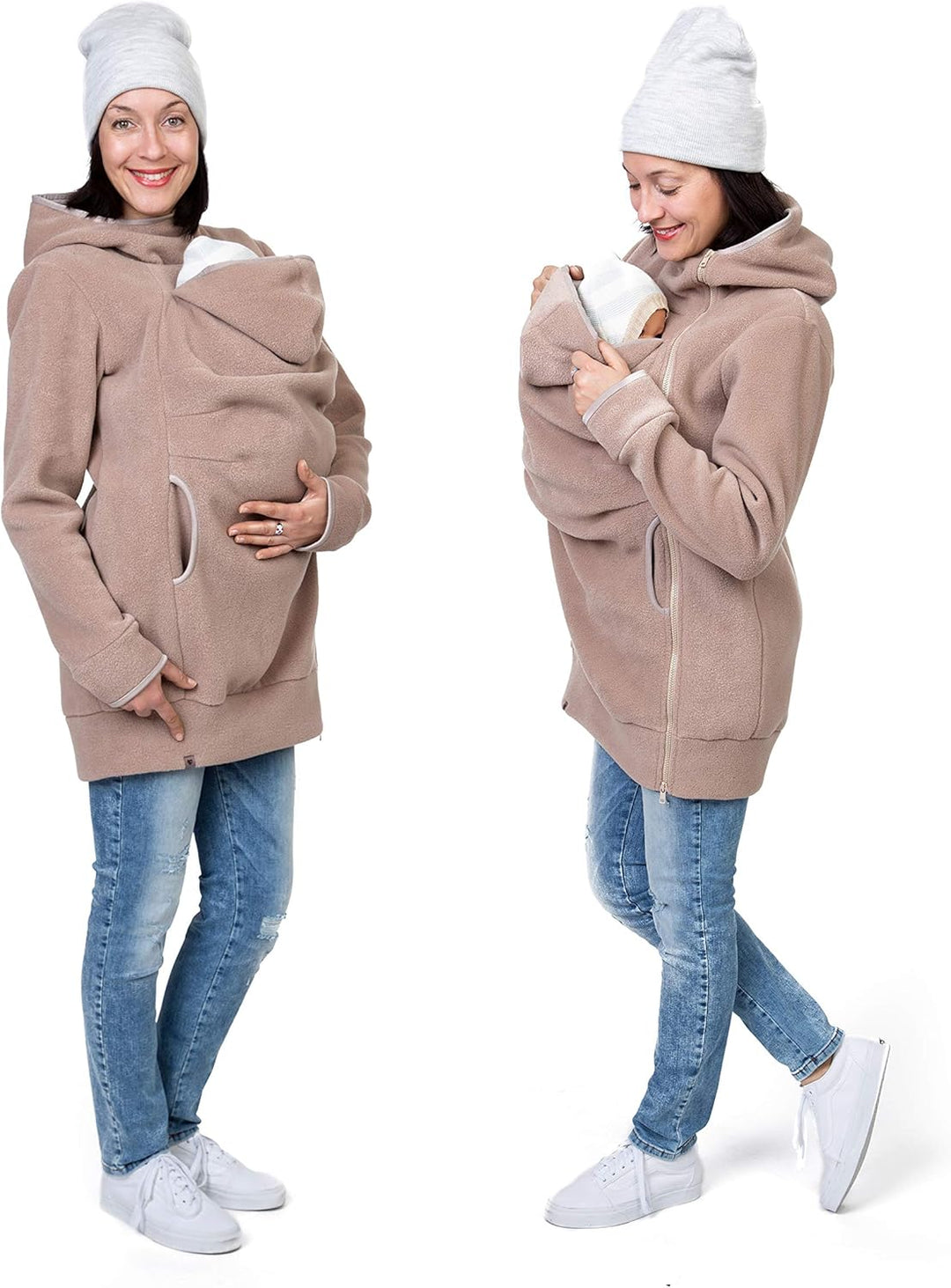 Viva la Mama Kängurujacke, Tragejacke für Baby aus Fleece - AHOI S Beige, S Beige