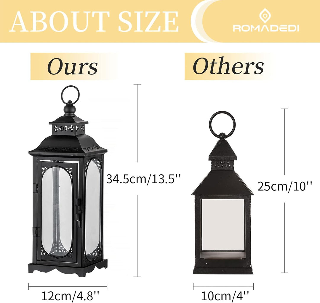 Romadedi Laterne Gross für Draussen - 35cm Schwarz Vintage Windlicht Laternen Deko für Kerzen Hochze