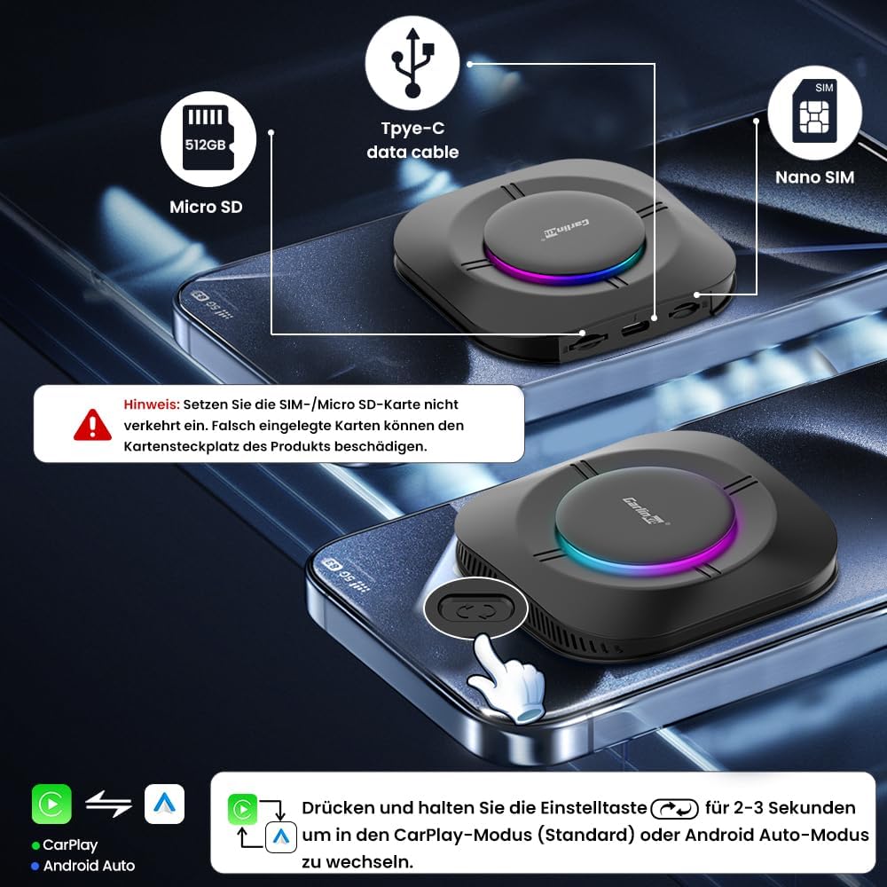 CarlinKit Android 13 CarPlay AI Box,kabelloser CarPlay-und Android Auto-Adapter für kabelgebundene C