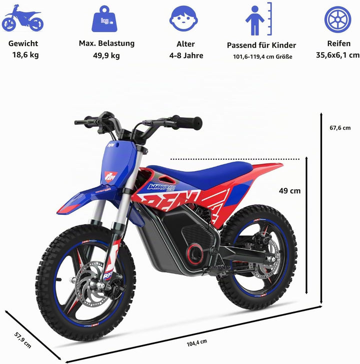 RFN SX-E350 36V Kinder Elektro Dirt Bike Elektromotorrad für Kinder 350W Motor 500W Spitzenleistung