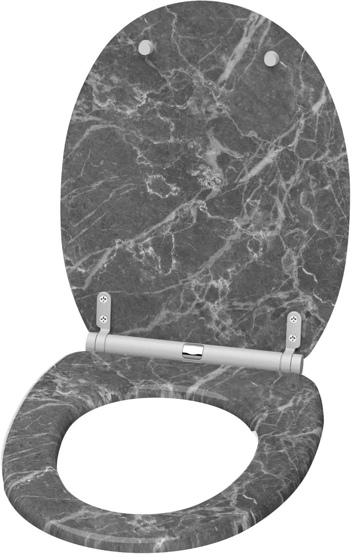 Sanilo WC Sitz mit Absenkautomatik &amp; Quick-Release aus Holz, Marmor Grau, Marmor Grau