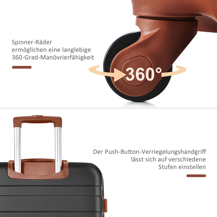 Merax Hartschalen Kofferset 3-TLG Handgepäck Mittel Gross, Leicht & Stabil, Schwarz Schwarz Kofferse
