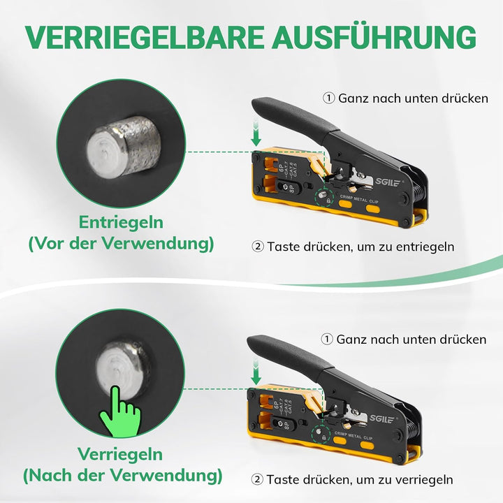 SGILE Netzwerk Werkzeug Set, RJ45/RJ11/RJ12 Crimpzange Kompatibel mit Cat5/Cat6, mit 50 x Cat6 RJ45