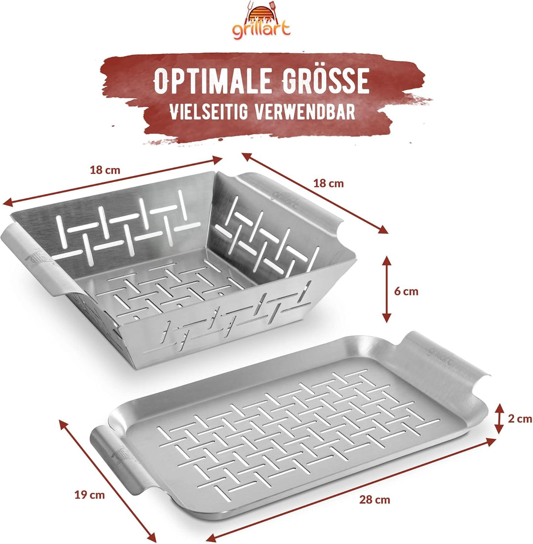 grillart® Premium Grillkorb und Grillschale Edelstahl (im Set), als Fisch-Grill und Grillschale verw