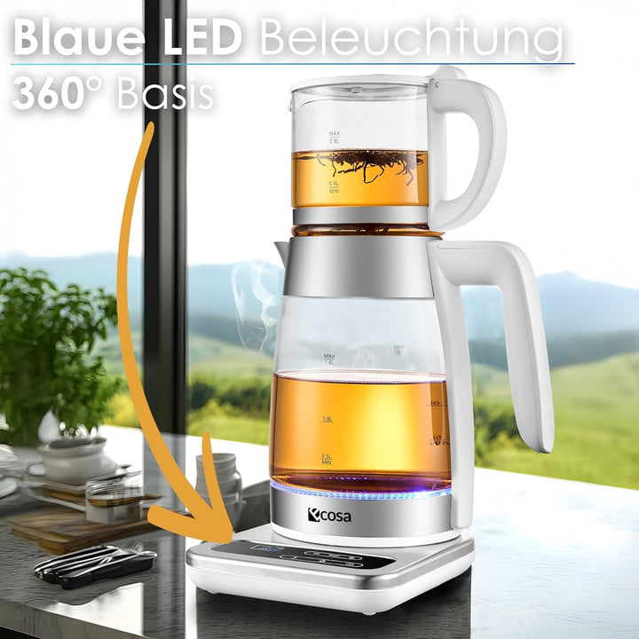 Teekocher elektrisch mit Temperatureinstellung Glas Wasserkocher Teemaschine Warmhaltefunktion mit T