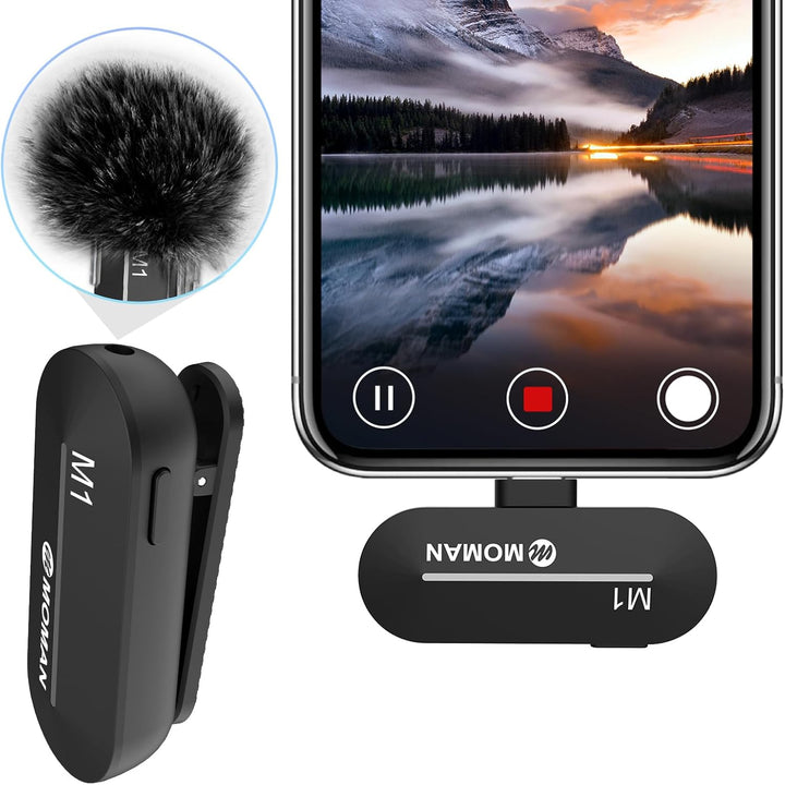 Moman Lavalier-Funkmikrofon-Ansteckmikrofon-USB-C-Kabellos 2.4GHz Auto Noise Canceling 120m für Andr