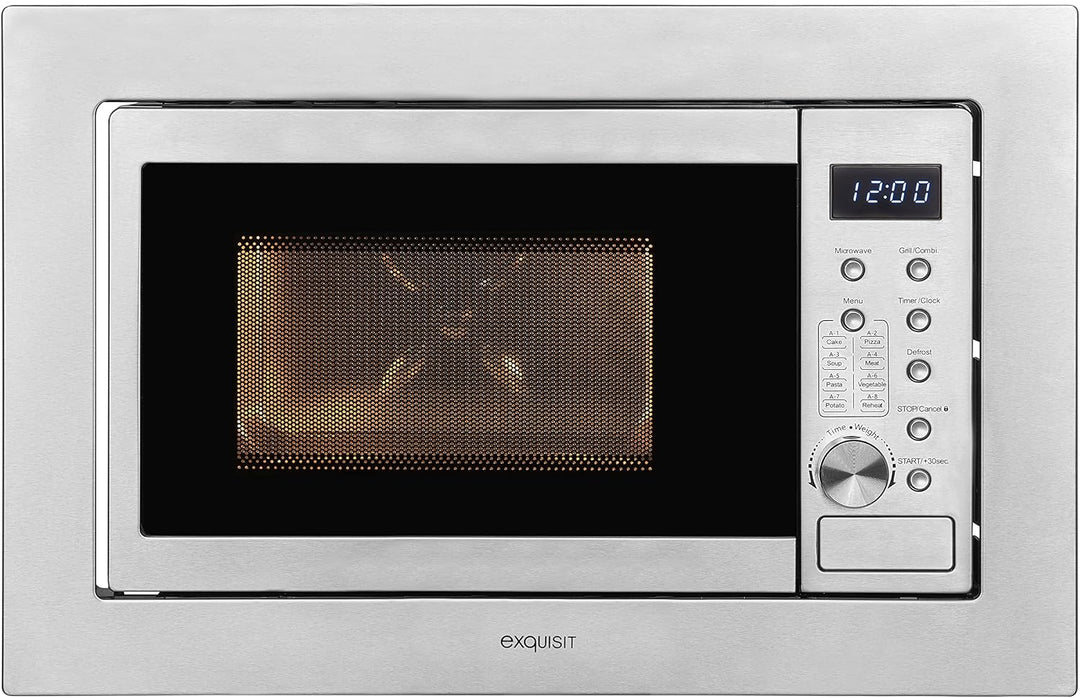 Exquisit Einbaumikrowelle EMW20-DG-020 inox | 800 W Leistung | 1000 W Grill | 8 Autokochprogramme| D