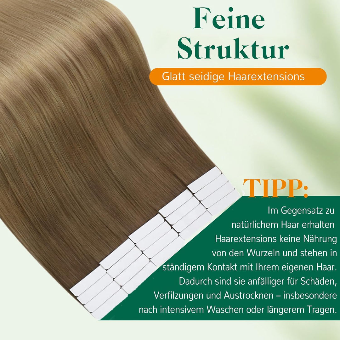 Easyouth Balayage Tape in Extensions Echthaar Seamless Glue in Haar Extensions Echthaar 20 Zoll 50g