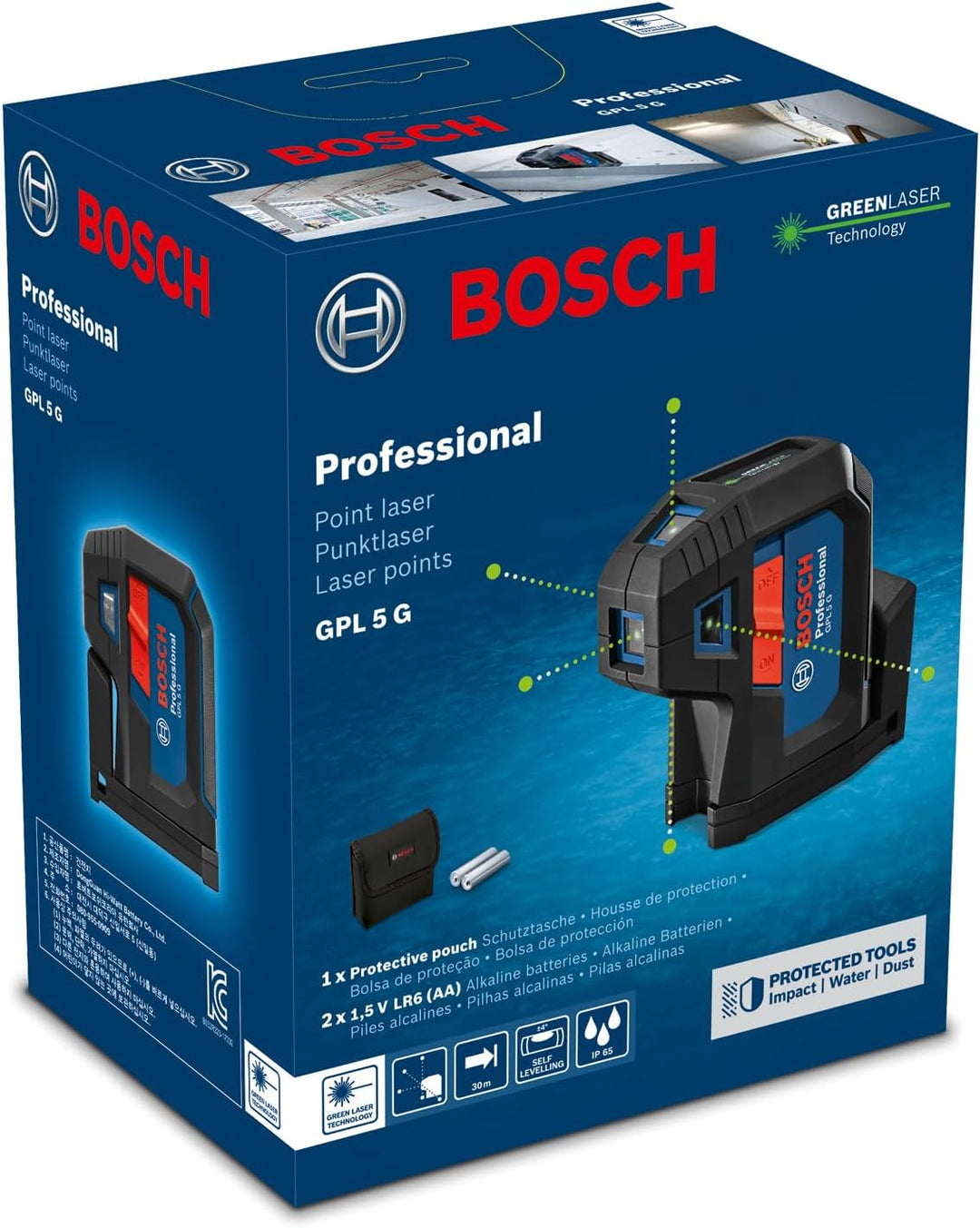 Bosch Professional 5-Punkt-Laser GPL 5 G (grüner Laser, Arbeitsbereich: bis 30 m, Tasche) GPL 5 Grün