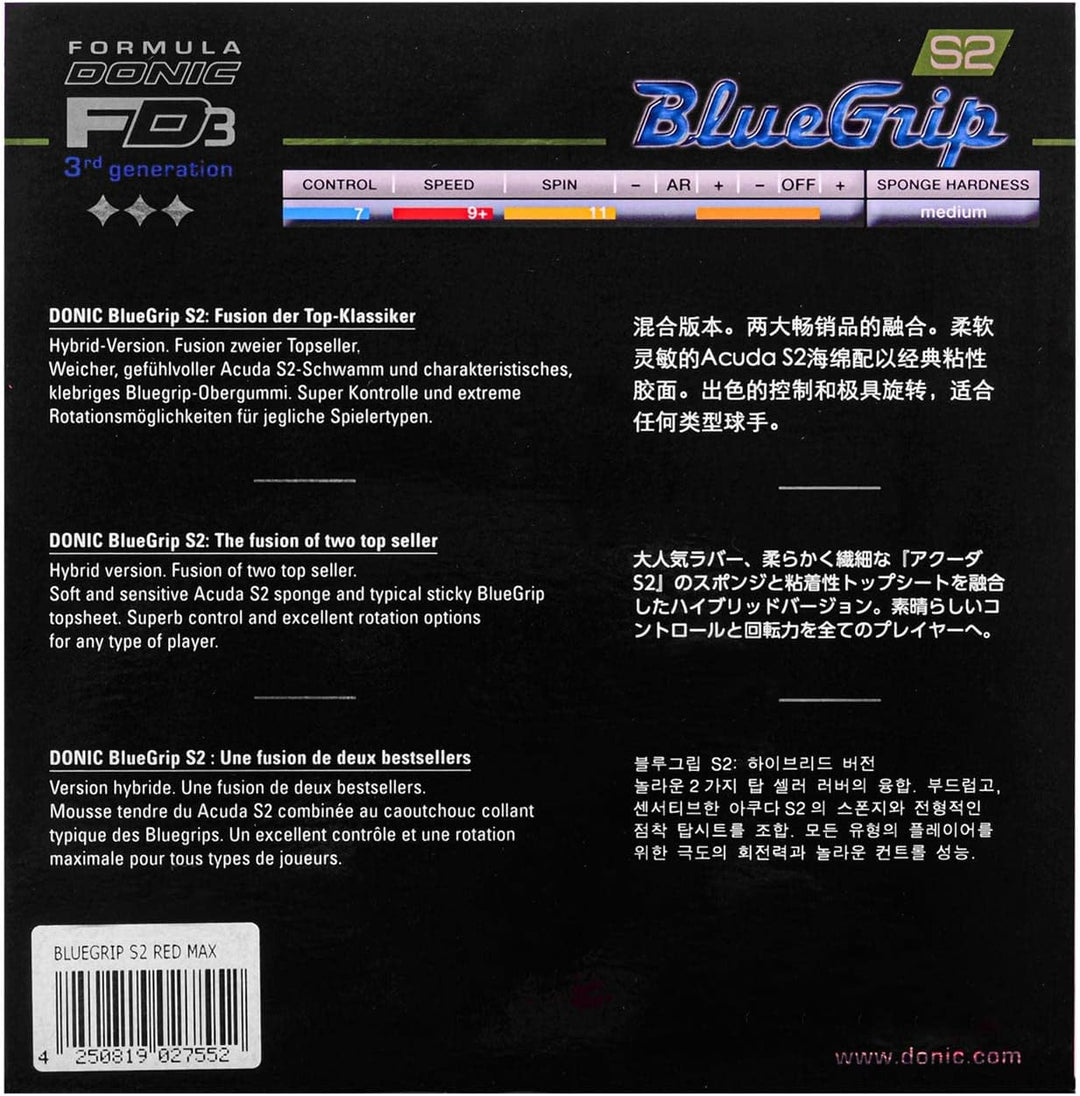 Donic Belag BlueGrip S2 rot 2,3 mm, rot 2,3 mm