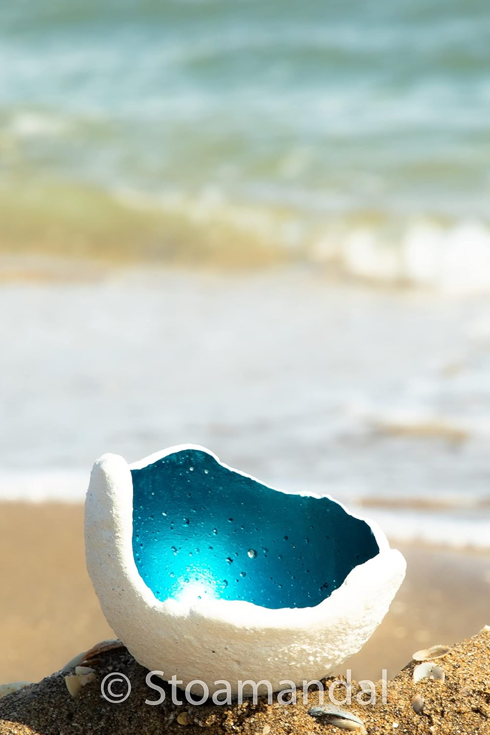 Lichtschale petrol - M (20cm) - Beton weiss - Unikat handmade - Windlicht - Geburtstagsgeschenk - De