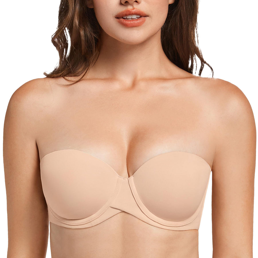 MELENECA Damen Hochdrücken Dick gepolstert Mehrweg Bügel Trägerloser BH 65C Beige, 65C Beige