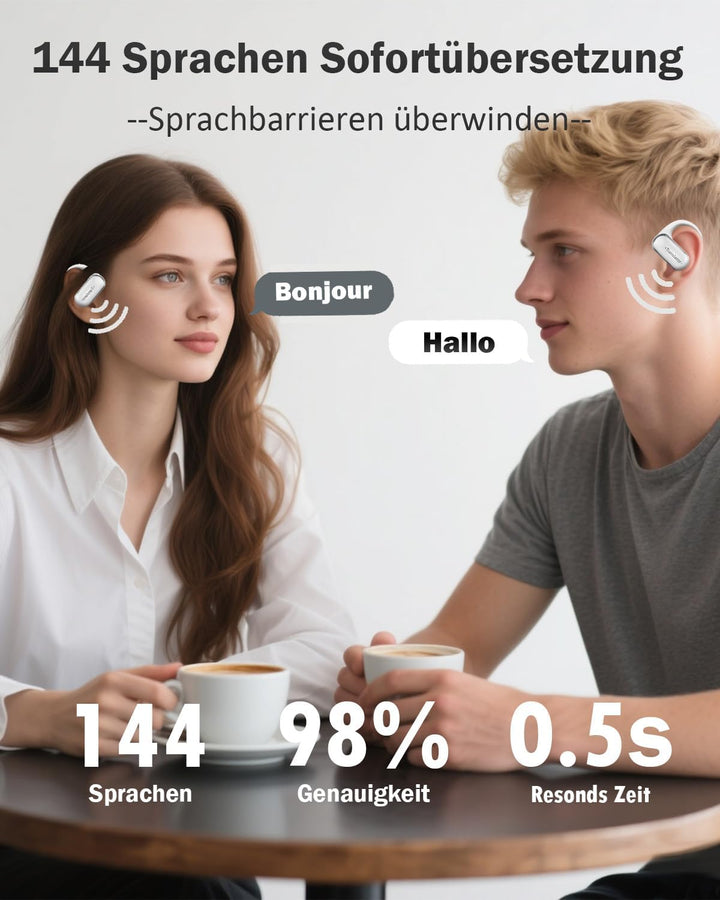 KI Übersetzer Kopfhörer Ohne Internet, 3-in-1 Echtzeit Sprachübersetzer Kopfhörer mit 144 Online &amp; 1
