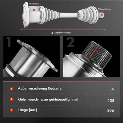 Frankberg Antriebswelle Vorne Rechts Kompatibel mit B.o.r.a 1J2 1.8L 1.9L 1999-2005 Golf IV 1J1 1.8L