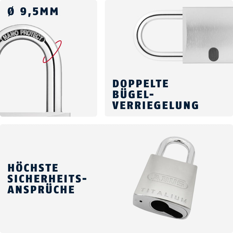 ABUS Titalium-Vorhangschloss 86TI/55 ohne Zylinder 58500, 86TI/55