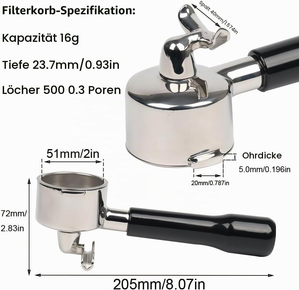 CAPFEI Siebträger 51mm 2 Ohren mit Doppel Auslauf für Delonghi ECP31.21 ECP33.21 ECP35.31 ECOV311 mi