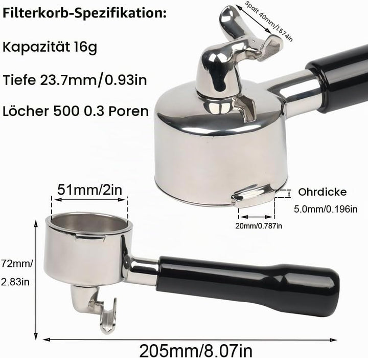 CAPFEI Siebträger 51mm 2 Ohren mit Doppel Auslauf für Delonghi ECP31.21 ECP33.21 ECP35.31 ECOV311 mi