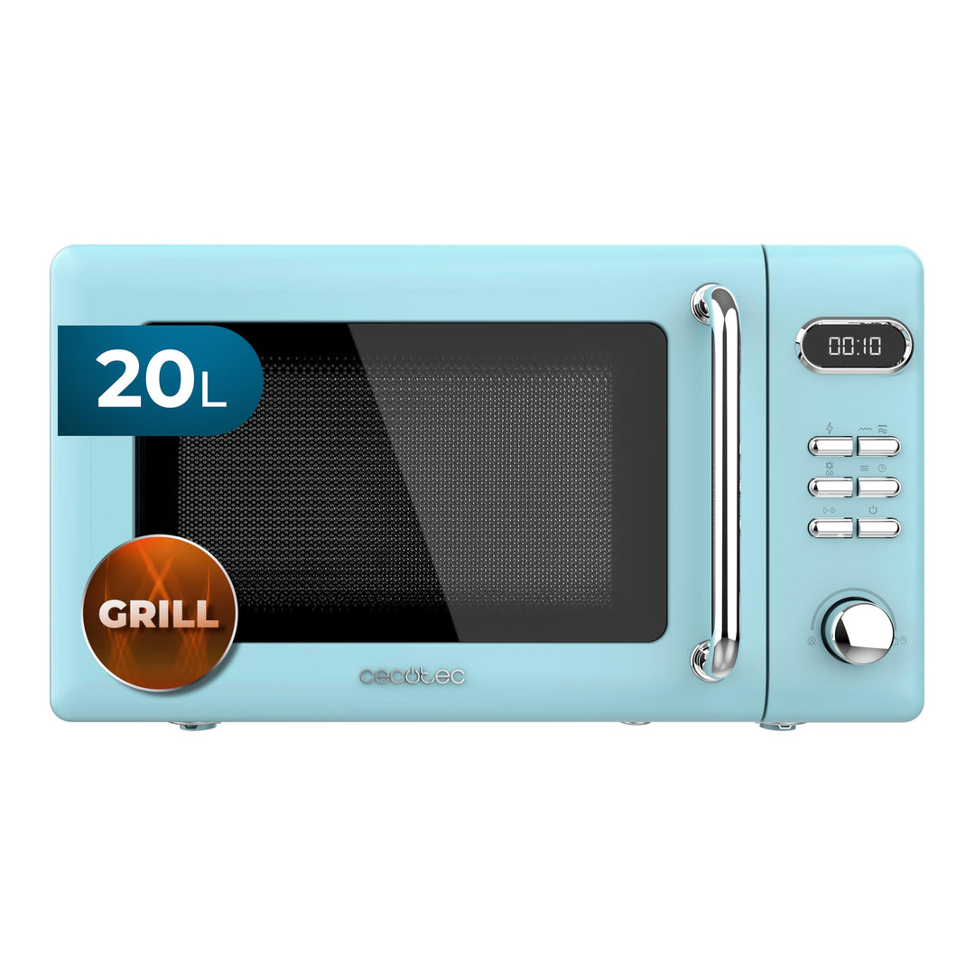 Cecotec Digitaler Mikrowellenherd mit Grill Proclean 5110 Retro Blue, 20L, 700W, 5 Stufen, 60 Min Ti