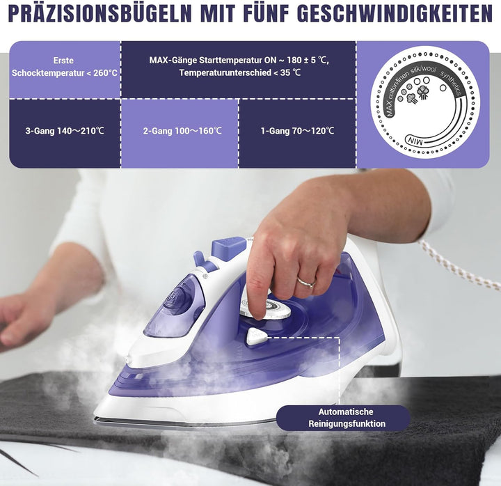 Dampfbügeleisen Steam Shot,Leistungsstarkes Bügeleisen mit Kabel 2400W mit 5 Dampfmodi,Vertikaler Da
