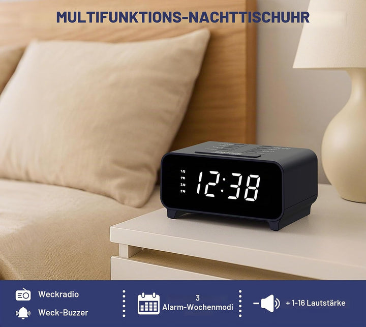 iTOMA Radiowecker mit AM/FM-Radio, Dual-Weckfunktion, Schlummerfunktion, Speicherplätzen, Dimmer,12-
