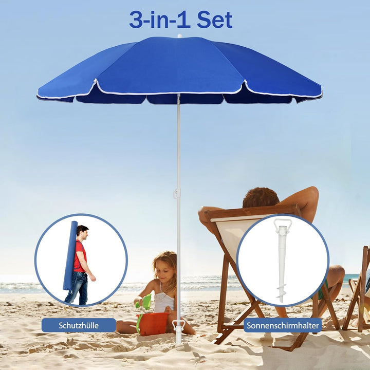 Sekey 160cm GRS-zertifizierter Sonnenschirm mit Sonnenschirmhalter für Garten, Terrasse & Strand | H