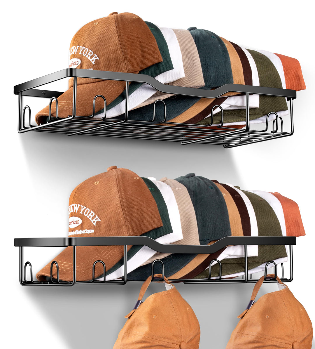 KEETDY Hutständer aus Metall für Baseballkappen, Wand-Hut-Organizer, passend für 20 Kappen, 2 Packun