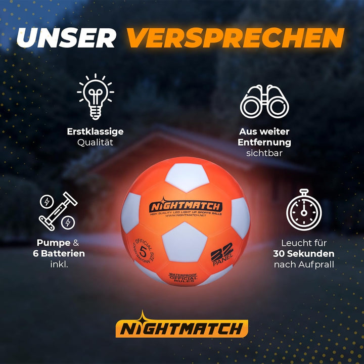 NIGHTMATCH Offizielle Grösse 5 Wasserbeständig LED Leuchtfussball - Leuchtender Fussball für Nachtsp