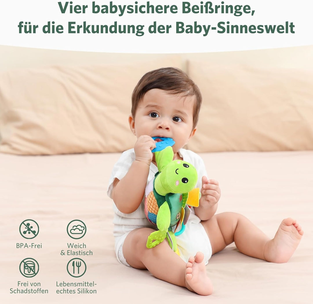 Baby Spielzeug Schildkröte, Montessori Spielzeug mit Klappschuppen & Multitexturen, geeignet für Bau