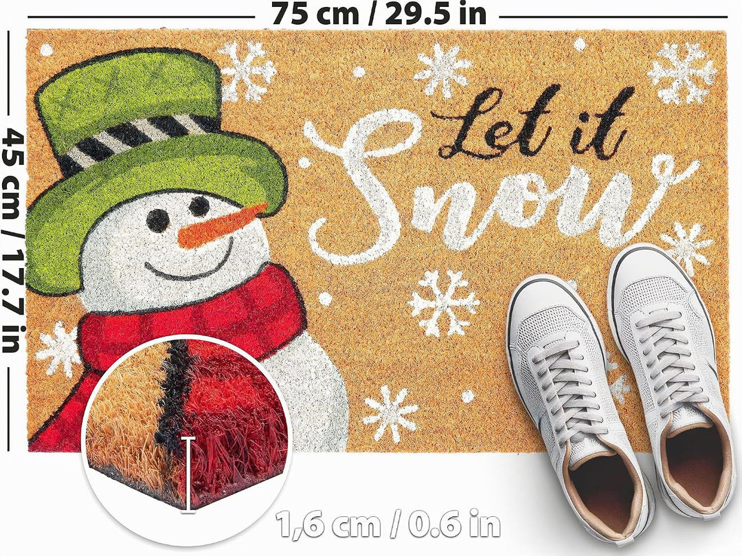 BRUBAKER Fussmatte für Aussen und Innen - Let It Snow - Schneemann Weihnachtsfussmatte - 45 x 75 cm