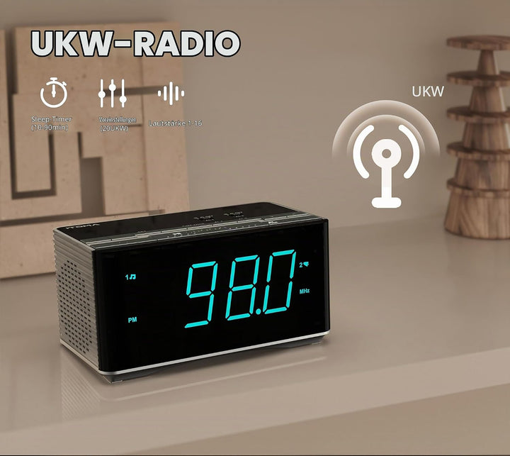 iTOMA Radiowecker，Bluetooth Stereo Lautsprecher, FM Radio, Dual Wecker, Snooze, Helligkeitsdimmer, U