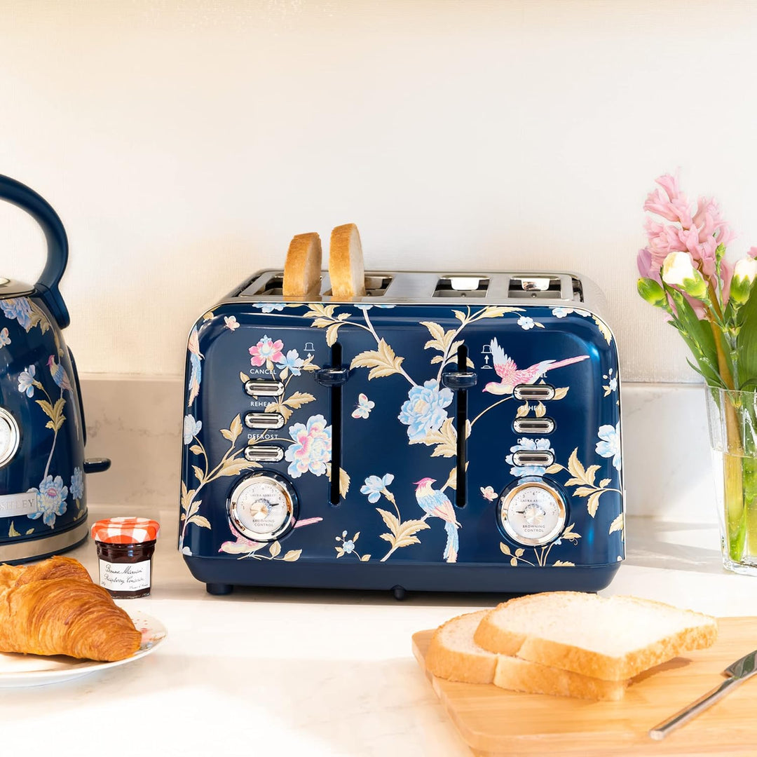 VQ Laura Ashley 4-Scheiben-Toaster Mit Einstellbaren Heiz-, Auftau- Und Aufwärmmodi - Edelstahl Vint