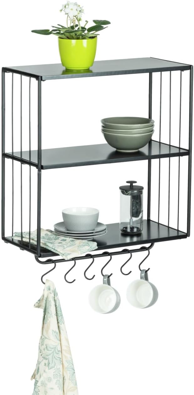 WENKO Wandregal Industrial, 3 Etagen, modernes Regal im Industrie-Stil mit Hakenleiste für Handtüche