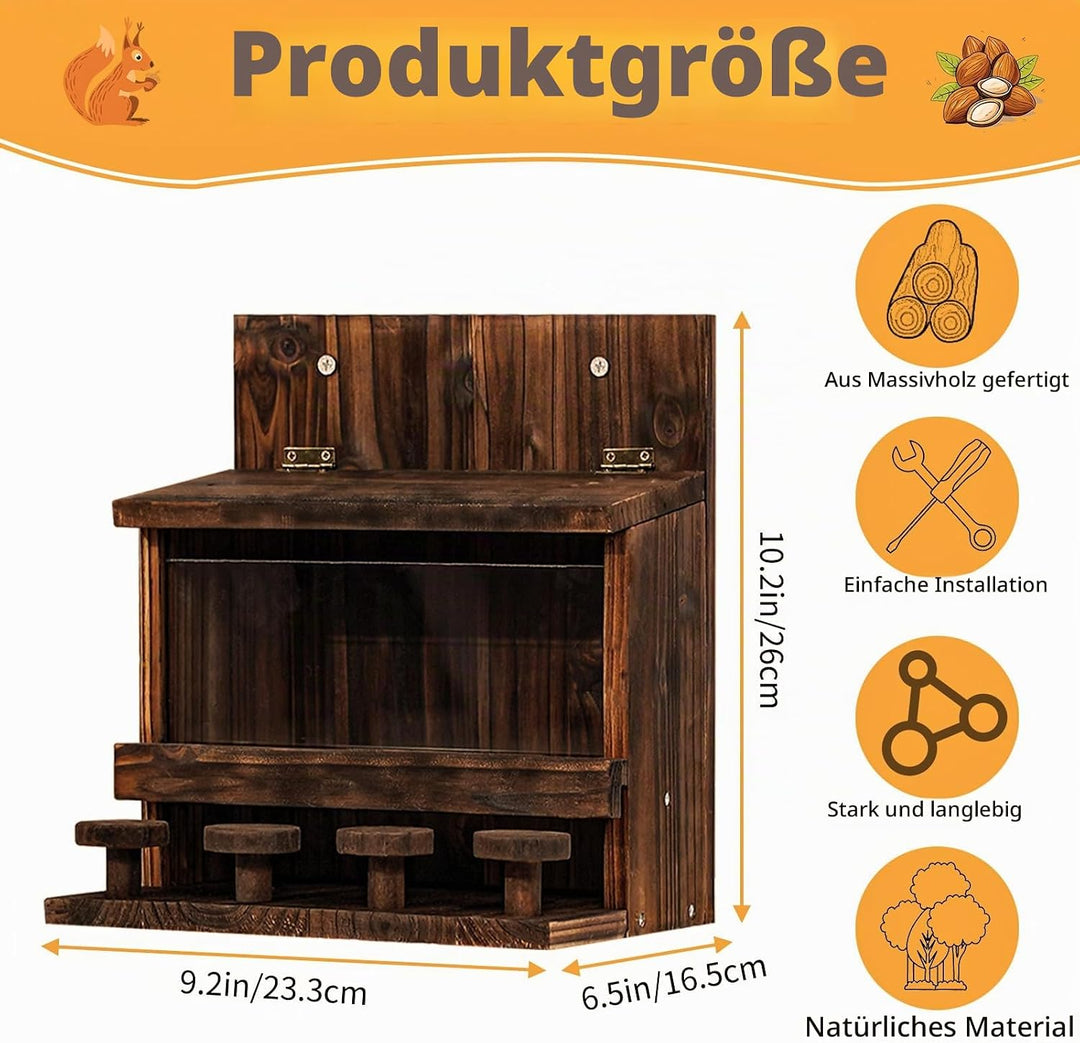 KHayRovies Eichhörnchen Futterhaus aus Holz, eichhörnchenhaus wetterfest für Draussen, Chipmunk Futt