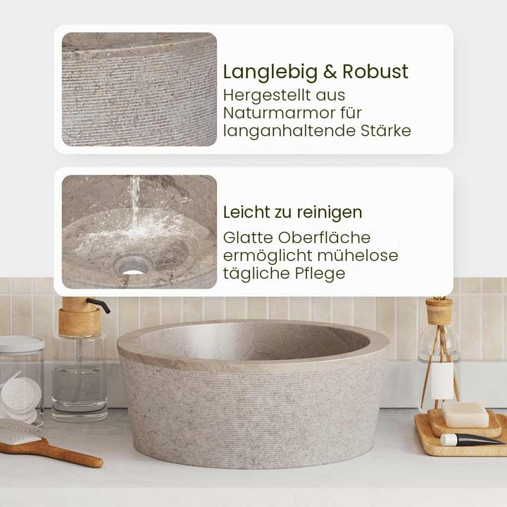 vidaXL Waschbecken Aufsatzwaschbecken Waschtisch Waschplatz Waschschale Handwaschbecken Naturstein B