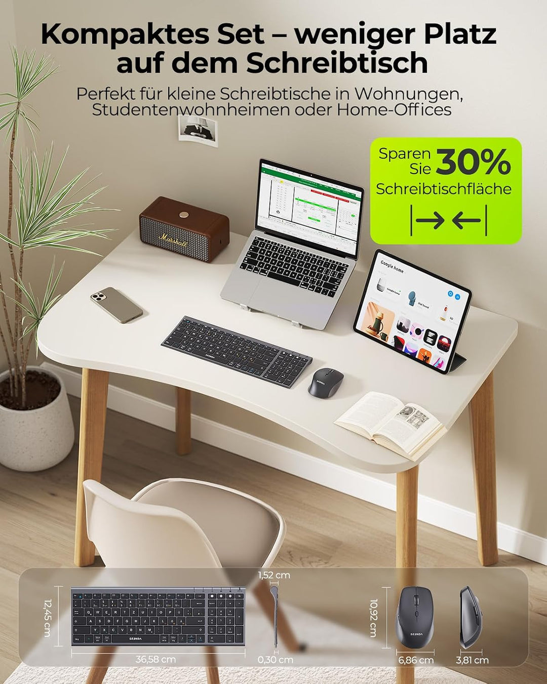 Bluetooth Tastatur mit Maus, SEENDA COE401 Kabelloses Tastatur Maus Set für Windows/Mac/iPad/Android