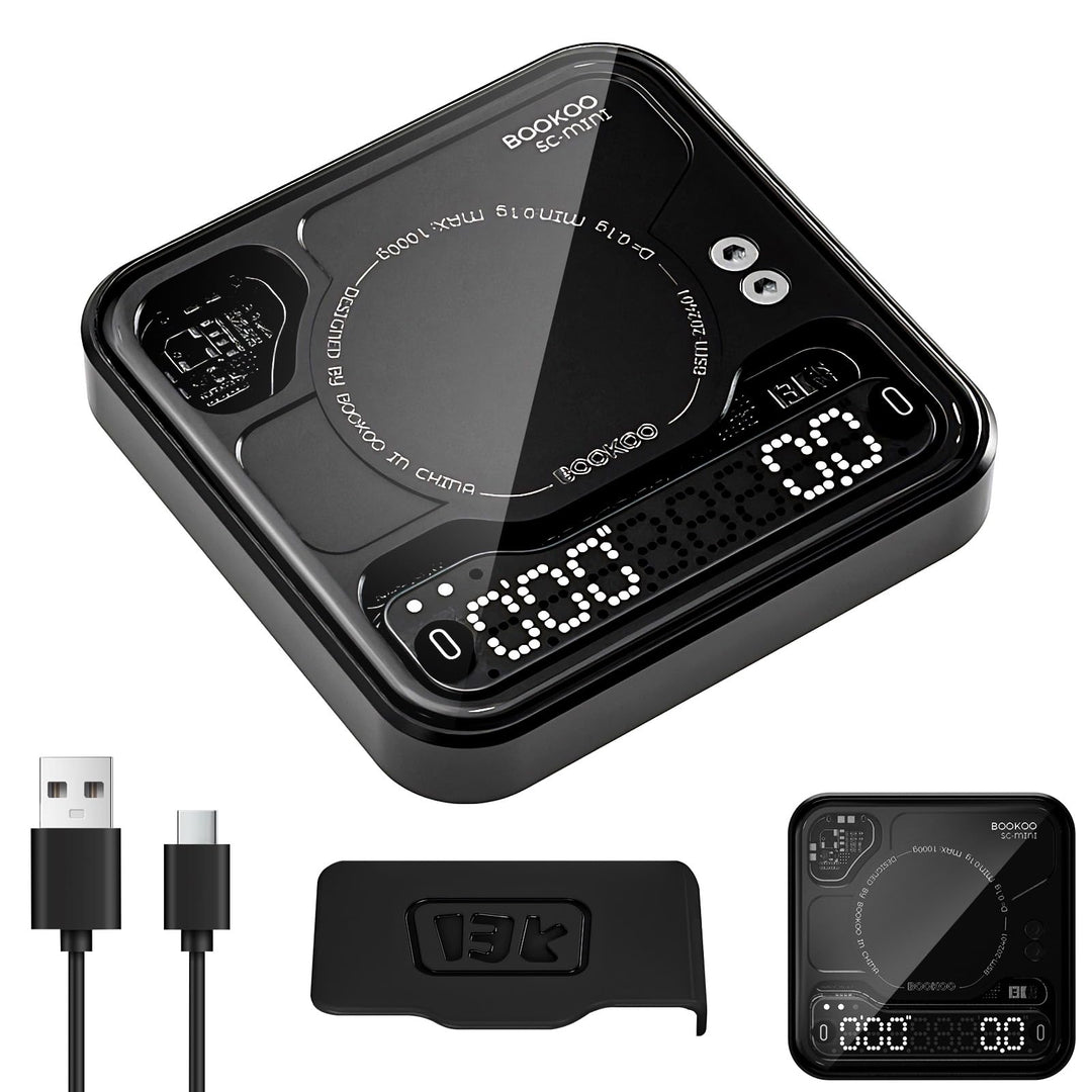 BOOKOO Kaffeewaage mit Timer, 0,1g Hochpräzise wiederaufladbare Espresso Waage mit 3 Mode, Bluetooth