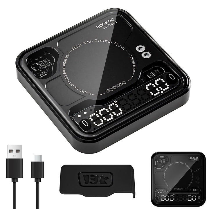 BOOKOO Kaffeewaage mit Timer, 0,1g Hochpräzise wiederaufladbare Espresso Waage mit 3 Mode, Bluetooth