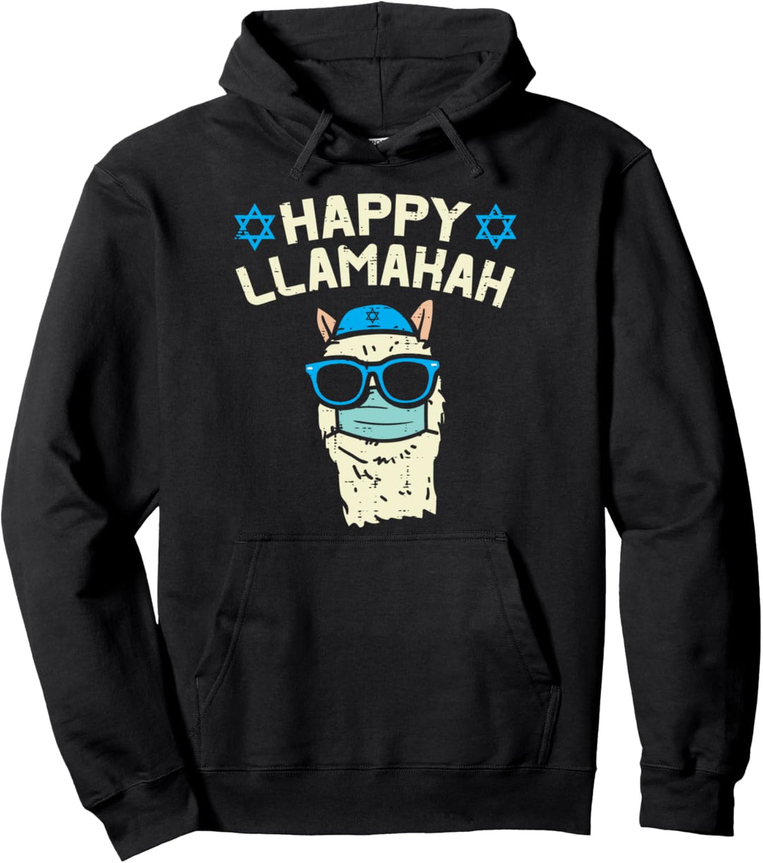 Happy Llamakah Jewish Llama In Mask Hanukkah Quarantine Gift Pullover Hoodie