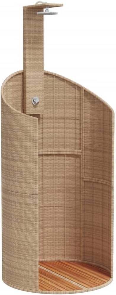 Gartendusche Beige 100x100x241.5cm Poly Rattan Akazienholz Pooldusche mit WPC-Grundplatte mit Kopfbr