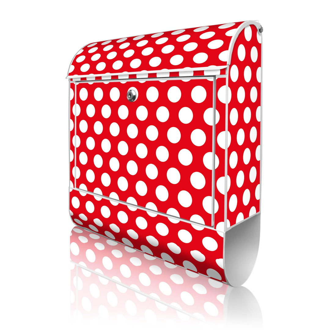 banjado® Design Briefkasten mit Motiv Punkte Rot 39x47x14cm &amp; 2 Schlüssel - Briefkasten Stahl weiss
